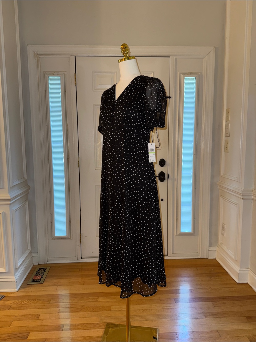Dkny Black Polka Dot Midi Dress - Picture 6 of 8